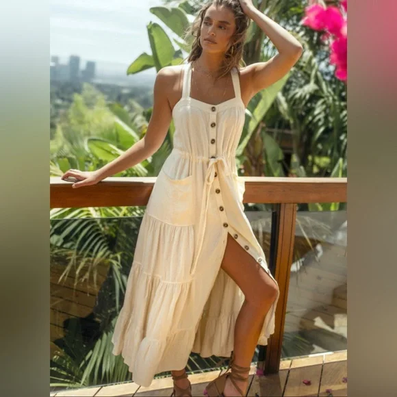 NWT Free people “Catch The Breeze” midi/maxi Dress in ivory, size med (runs big) - Picture 1 of 15